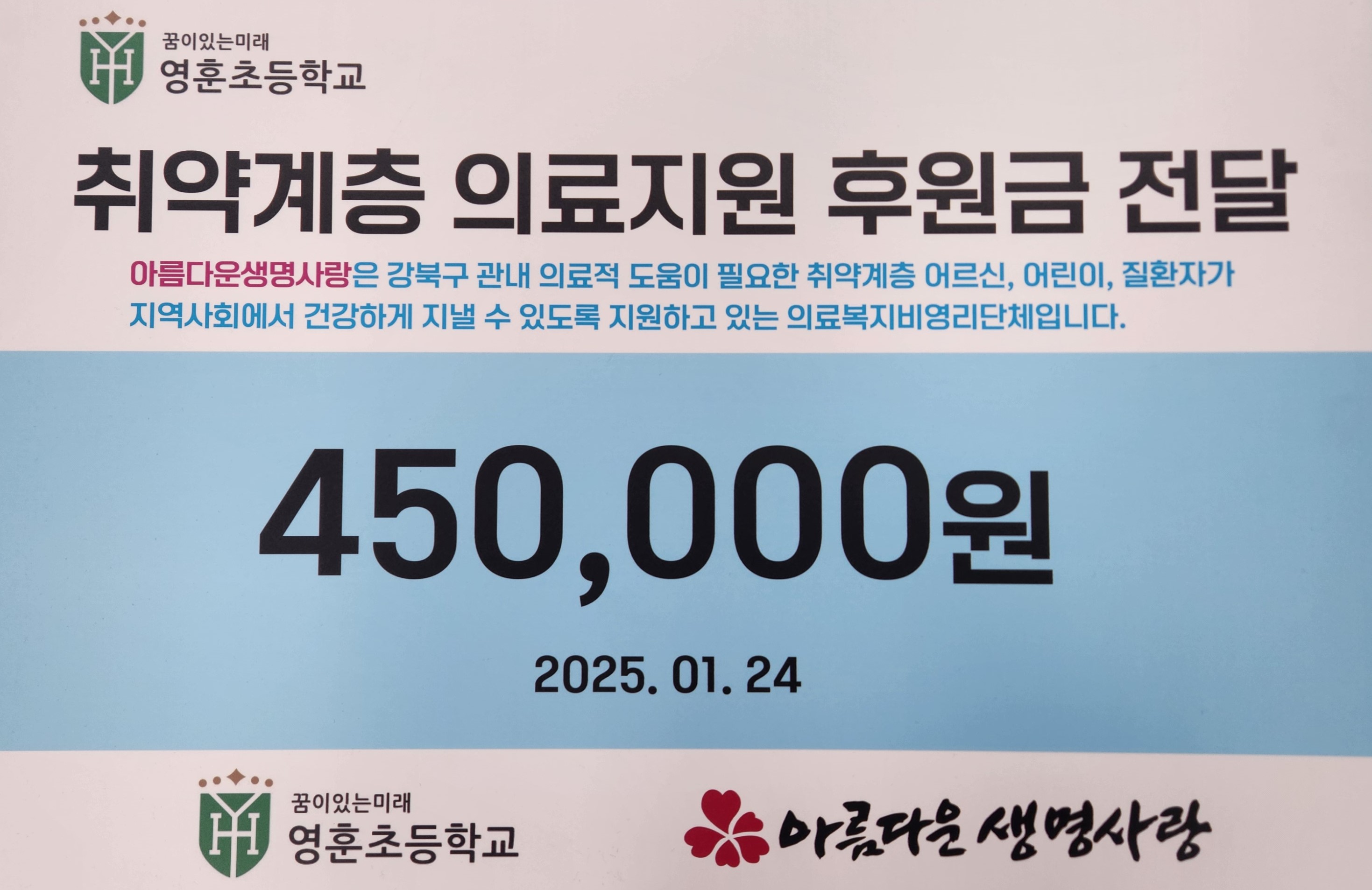 취약계층 의료지원 후원금 전달